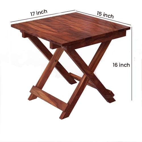 Image of ETIQUETTE ART Patio Folding Coffee Table /Tea Table,Outdoor Wooden Square Portable End Table /Picnic Table for Camping & Dining /Balcony and Garden Bistro Side Table (Sheesham Wood)