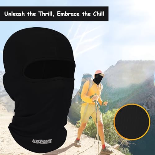 Image of Allextreme Full Face Mask for Riders Anti-Pollution UV Sun Protection Pin Mesh Balaclava Neck Cover Bandana Helmet Liner for Men & Women Biker Hiking Cycling Protective Bike Riding Gear (Black)