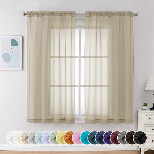 Chyhomenyc Taupe Sheer Curtains 63 Inch Length 2 Panels, Light Filtering Airy Rod Pocket Window Curtain Treatment Drapes For Bedroom Living cover