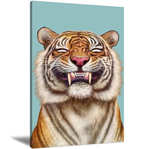 Canvas Prints Wall Art Tiger Smile Pictures Painting Canvas Paintings Cute Animal Ready To Hang For Home Decorations Wall Decor Modern Office Decor 12X18Inch #TOP11