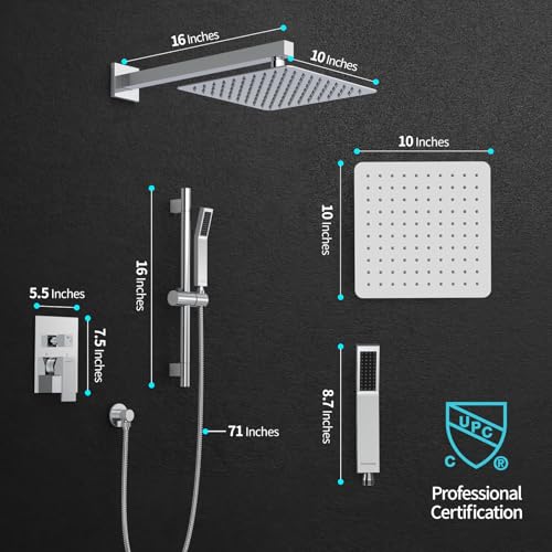 Image of SR SUN RISE 10 Inch Square Shower System with Slide Bar,Polished Chrome