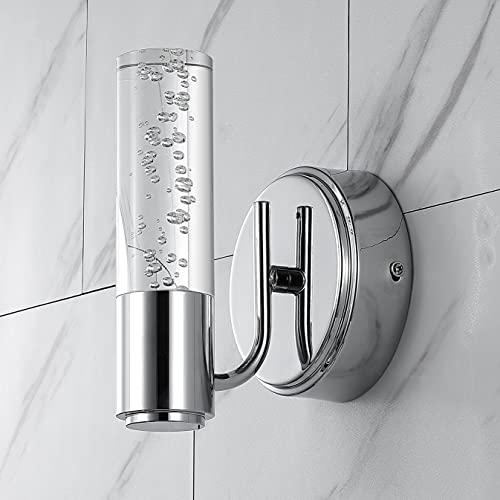 Image of JONATHAN Y 5.5 inch Chrome 1-Light Modern Integrated LED Vanity Light Wall Sconce for Bathroom, Clear Bubble Acrylic Shade Minimalist Art Deco Light for Hallway, Entryway, 4000K JYL7222A