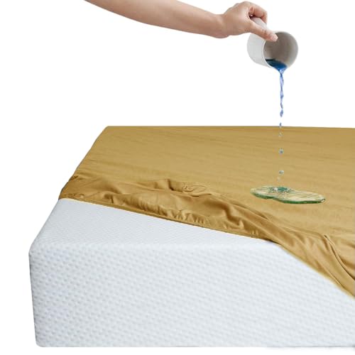 Image of Feelme Mattress Cover King Size 78x70 Waterproof Cotton Mattress Protector for Double Bed (78x70 Inch / 6.5x5.8 Feet Beige) 210 GSM 100% Waterproof