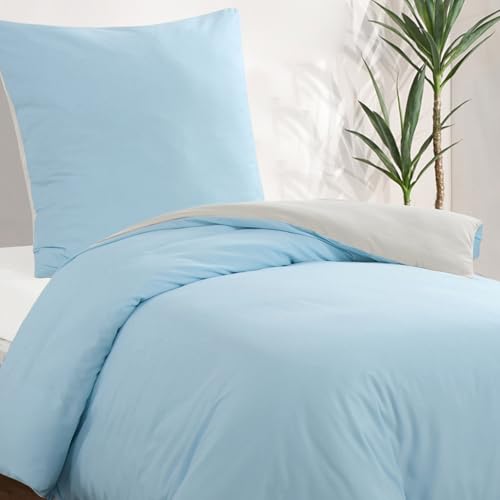 Aisbo Bettwäsche 155x220 2teilig Hellblau Beige - Bettwäsche Sets 1 Bettbezug 155x220 cm + 1 Kissenbezug 80x80 cm… – Ansicht 3