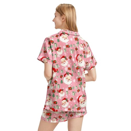 Image of Funny Satin Pajamas Set for Women Button Down Sleepwear Print Pjs Set 2 Piece Short Sleeve Loungewear Gift for Women