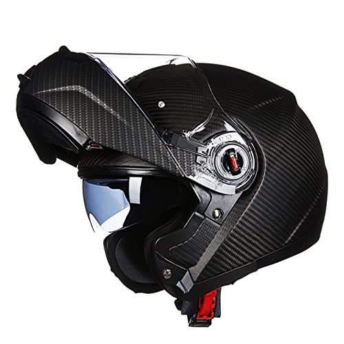 ZLYJ Casques Casque Moto pour Homme Rabat Arrière Casque Intégral Casque De Fusion en Carbone Casque Scooter Approuvé ECE avec Double Visière pour Adultes...