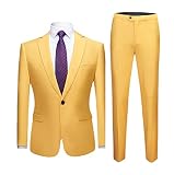 Jacket + Pants Suit 2 Pieces Set, Men's Casual Business Dress Wedding Groom Suit Coat Blazers Trousers