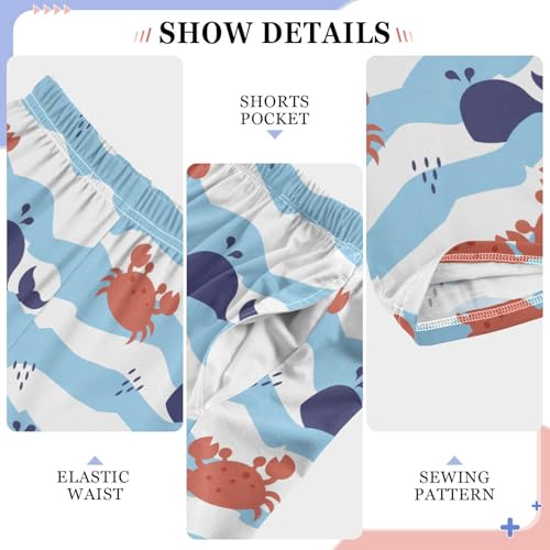 Whale Crab Wave Boys Long Pants Soft Trousers Elastic Waist Kids Lounge Bottoms with Pockets S-XL4