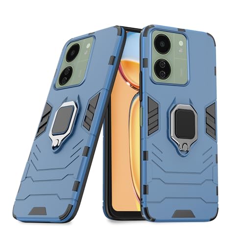 Image of Pikkme Back Cover for Redmi 13C 4G / Redmi 13C 5G Back Cover | D5 Tough Armor Bumper | 360 Protection Case | Ring Holder Stand Bumper Case (Blue)