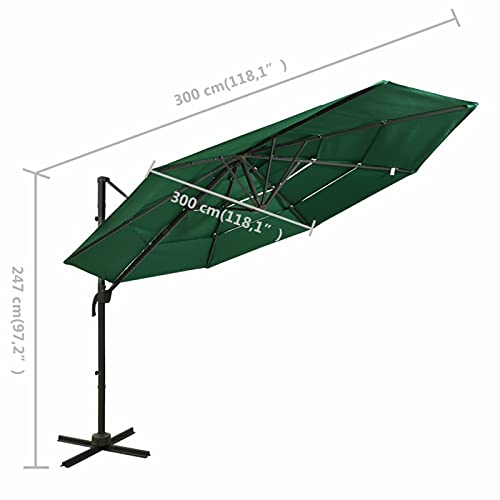 Catherinol Sombrilla de 4 niveles con poste, Parasol Terraza, Sombrilla Terraza Exterior, Sombrilla Jardin, Parasol Jardin, Sombrilla Playa, Parasol Excentrico, de aluminio verde 3x3 m - imagen 8