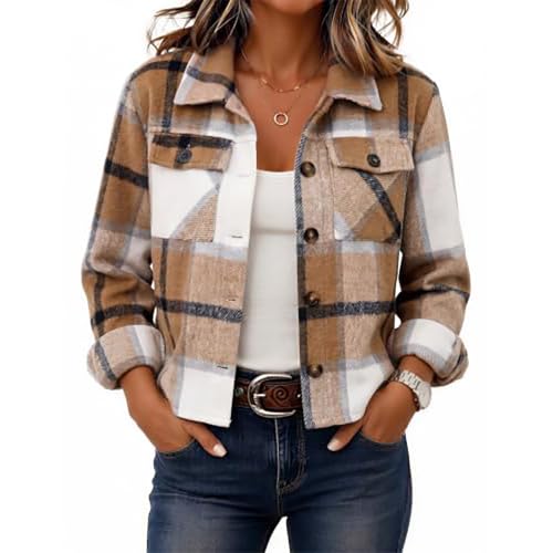 Flannel Jacket Women Button Down Plaid Bomber Jacket Fall Coats Flannels - image 2