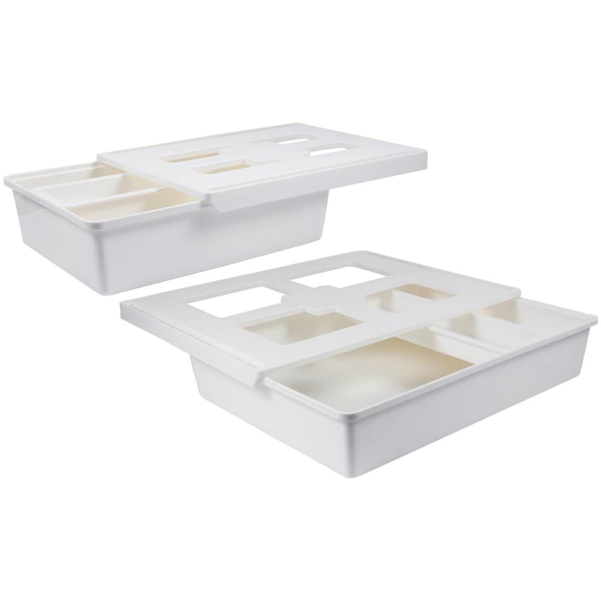 2 Cajas Organizadoras Adhesivas de Abs y Pp para Debajo del Escritorio Resistente Suficiente Capacidad Organizador Tipo Cajón Blanco para Oficina y Estudio