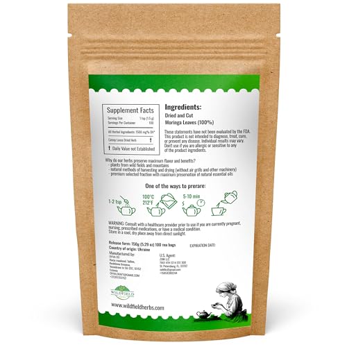 Image of 100 Bags Moringa Leaves Moringa Tea Leaves Herbal Tea - 100 Count 1.5g Bags Leaf Herb