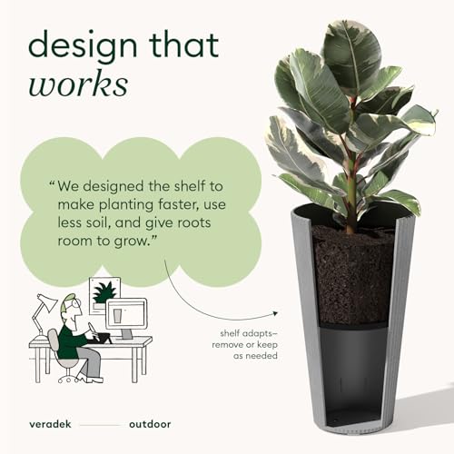 Image of Veradek Demi Series Tall Planter - Tall Tapered Outdoor Planter with Shelf