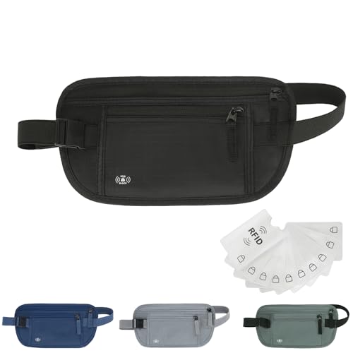 Money Belt For Travel Women Men Hidden Rfid Passport Holder For Travel (Black)