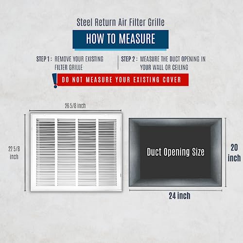 Image of Fits 24x20 Duct Opening | Steel Return Air Filter Grille by Handua [Removable Door] for 1-inch Filters | Vent Cover Grill | White | HVAC Cold Air Intake Grille | Out Dim: 26 5 /8 inchW X 22 5 /8 inchH