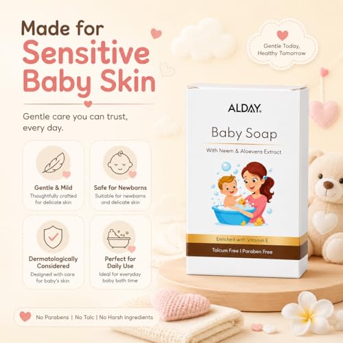 Image of 75g Baby Soap with Neem, Aloe Vera & Coconut Oil | Gentle, Moisturizing & Safe for Sensitive Skin | Paraben & Talc Free | Daily Baby Bath Soap