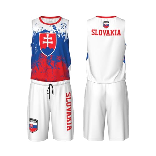 Slovakia Flag Grain (3) Basketball Jersey Uniform Suit For Men Adults Training Athletic Set