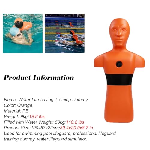 MZZKFC Plastic Water Rescue Floating Dummy, Pool Rescue Dummy Wear-Resistant, Water Rescue Training Dummy for Drowning Simulation Experiment & Improve Swimming Skills(Orange)