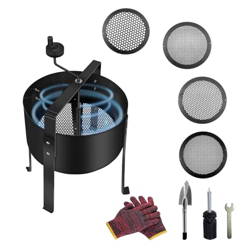 Tasofac Tamis de jardin rotatif moderne de 33 cm avec 4 tamis (3/6/8/10 mm), en acier, avec gants, pelle magnétique, tamis à compost, filtre à sable pour jardin et terre