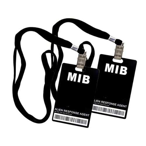 Man in Black ID Badge Holder ID Badge Card with Lanyards Detachable Waterproof Decorative Badge Props Men in Black Costume ID Badge Holder Suitable for Office Christmas Halloween Party 2 Pack