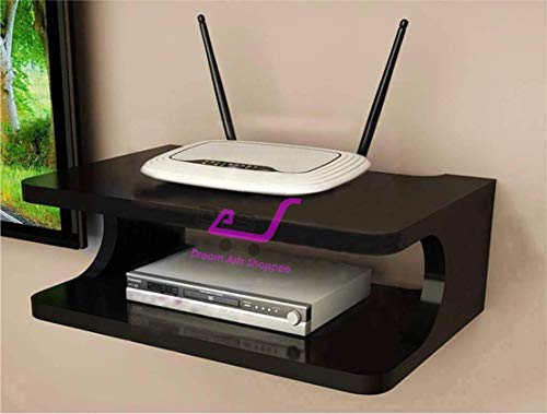 Image of Engineered Wood Set Top Box Stand Wall Shelf & Wi-Fi Modem Display Rack (Black)