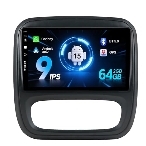 MISONDA 2G+64G 9 Zoll Bildschirm Autoradio Android 15 Für Opel Vivaro B 2014-2018/ Renault Traffic 3 (2014-2021) mit Bluetooth Carplay Android Auto 2 Din Unterstützung DAB Fast Boot Kamera