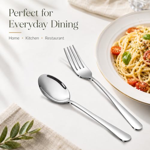 Image of Stainless Steel Silverware Set, 8-Piece Dinner Forks and Spoons, 7.3-Inch, Mirror Polished, Dishwasher Safe Flatware