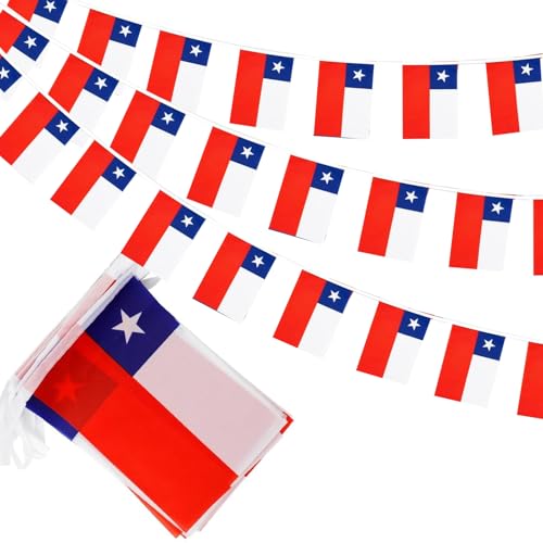 Image of Chile Flags Chilean String Flag Banners for Patriotic Events Independence Day Sports Bars Inside Outside Decorations 33 Feet 30 Flags