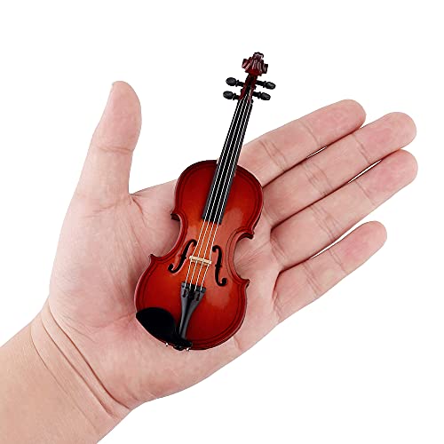 image for Seawoo Dselvgvu Wooden Miniature Violin with Stand,Bow and Case Mini M