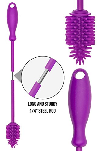 A-Brush Silicone Bottle Brush Cleaner BPA Free - Long Handle Baby Bottle Nipple Brush Ideal for Glass & Plastic Water Bottles Tumblers (Purple Small 9.5") - Thumbnail 4