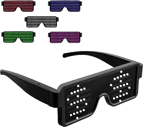 Suruid Upgrade Dynamic LED Glowing Glasses USB Rechargeable LED Light Up Glasses with Flashing Neon, 11 Patterns LED Luminous Eyeglasses for Parties, Nightclub, Halloween, Concerts-White