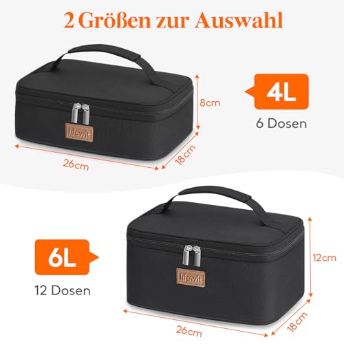 Lifewit Kühltasche Klein Isolierte für Männer Frauen, Faltbar Lunchbox Lunchtasche Isoliertasche Tragbare Kühlbox für Herren Damen für Picknicks Arbeit, Schwarz 6L 4