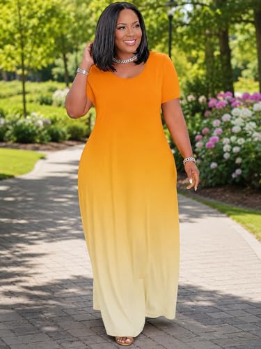 Image of PinkPatty Women's Plus Size Maxi Dresses Short Sleeve Sundress Summer T-Shirt Beach Long Dress with Pockets