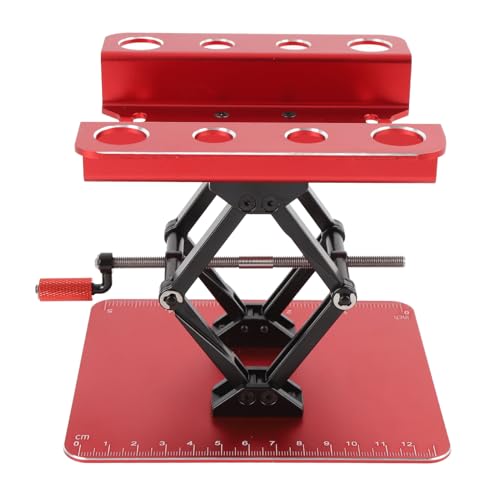 Caballete de trabajo para coche teledirigido, plataforma de reparación giratoria de altura ajustable para coches 1: 8 y 1:10, material metálico de simulación (rojo)