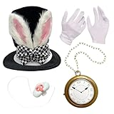 Genérico White Rabbit Costume Accessory Set - Rabbits Ears Topper Plush Hat For Halloween Easter Accessories Set | 4 Pieces Tea Party Cosplay Supplies For Role Playing Events Gatherings Celebrations