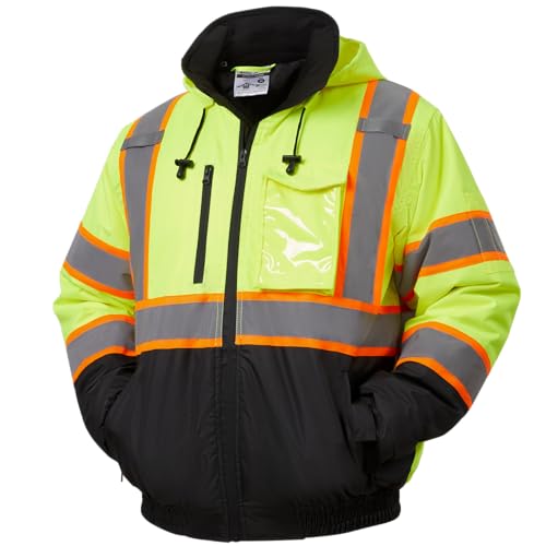 Image of sesafety Reflective Jacket for Men, High Visibility Jackets, Safety Jackets for Men, Hi Vis Construction Bomber Jackets Waterproof with Pockets and Zipper, Black Bottom, Class 3