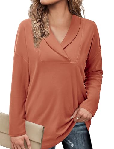 Image of Women's Long Sleeve Tops Fall Shawl Neck Tunic Tops for Leggings Casual Blouse Sweatshirt