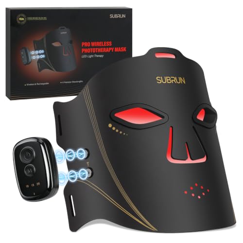 SUBRUN Red Light Therapy for Face, FDA-Cleared Red Light Therapy Mask, 336 LEDs Full Face Coverage & 4 Modes, Rechargeable Cordless At-Home Facial Skincare Device, Birthday Gifts for Women Mom Wife