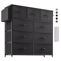 PURFINO Fabric Chest of Drawers - Canvas Storage Unit with 9 Drawers, Label Cards, Side Pocket & Hook for Living Room, Hallway, Bedroom