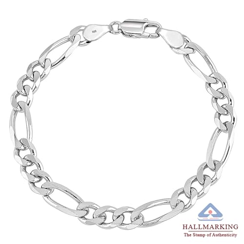 Image of TRUESILVER ACPL 925 Sterling Silver BIS Hallmarked Italian Figaro-Chain Bracelet for Men Boys