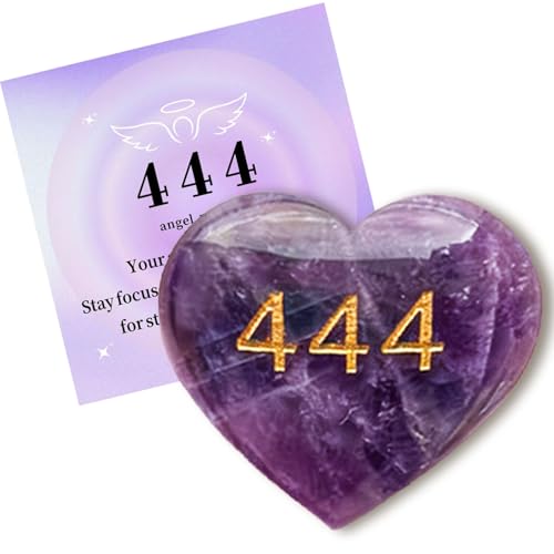 Amethyst 444 Angel Number Heart Stone – Spiritual Crystal for Calm & Intuition | Meditation Palm Stone | Mother's Day Gift for Yogis