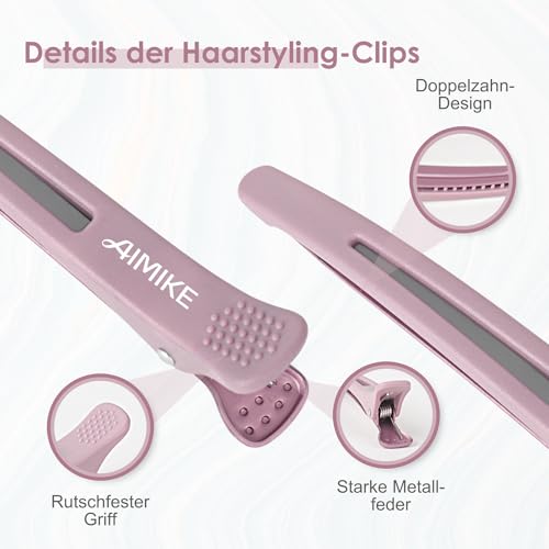 AIMIKE 6 Haarklammern, Haarclips zum Stylen und Schneiden, Abteilklammern Friseur Hair Clips Damen, No Trace Haarklammer mit Silikonband, Haarklammern Friseurbedarf für Dickes & Dünnes Haar- Morandi