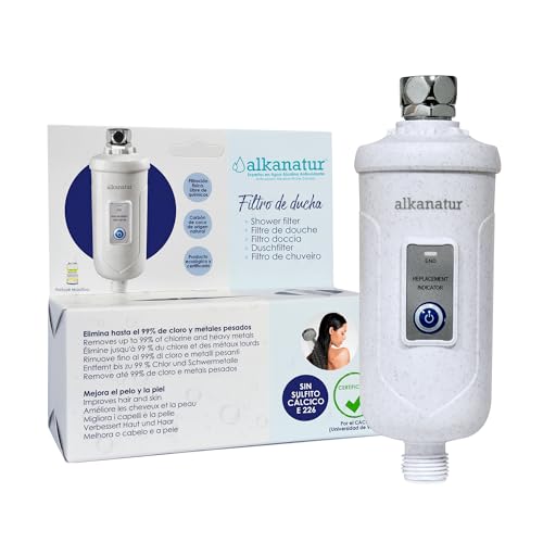 Filtro de Ducha Antical y Cloro Filtro Ducha Ecológico sin Sulfito Cálcico E226 Filtro Agua Ducha Elimina Metales Pesados Filtro Ducha para el Pelo y la Piel de 30.000 L Fácil Instalación - Alkanatur