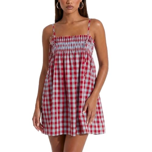 Image of Women Boho Floral Mini Dress Cute Graphic Spaghetti Strap Backless Sundress