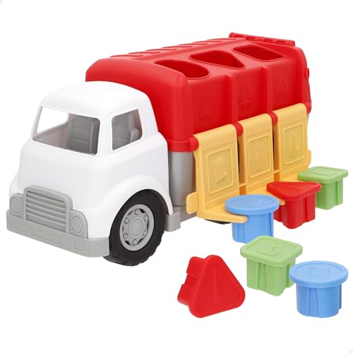 ColorBaby Play Camião de reciclagem infantil de brinquedo, inclui caixotes de lixo, design resistente seguro, brinquedo educativo, promove coordenação e hábitos, para crianças a partir de 18 meses