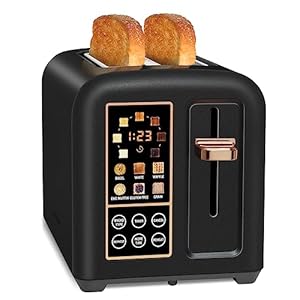 SEEDEEM Toaster 2 Slice, Stainless Toaster LCD Display&Touch Button, 50% Faster Heating Speed, 1.4” Wide Slots Toaster, 4 Basic+More Timer Functions, Removable Crumb Tray, 1350W, Dark Chocolate