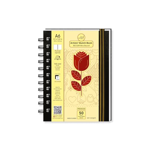 Image of Zen Sangam A6 Wiro Bound 160 GSM Sketchbook | 50 Sheets(100 Pages) Size 14.8x10.5cm | Ideal for Students, Adults, Home, School, Beginners, Professional Drawing, Sketching, Mandala|Artist Drawing Book