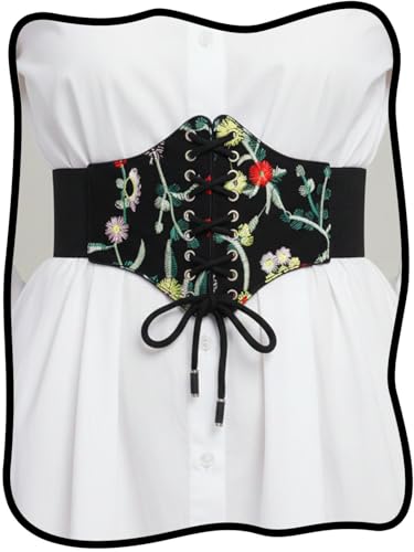 Urieo Flower Embroidery Corset Belt for Women