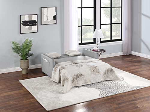 Fulife 57'' Convertible Microfiber Upholsterd Sofa With Pull-Out Sleeper,3-In-1 Multi-Functional Adjustable Loveseat Bed,Modern 2-Seats Futon Couch W/Side Pocket&Pillows,Lounge Sofá For Living Room #TOP3